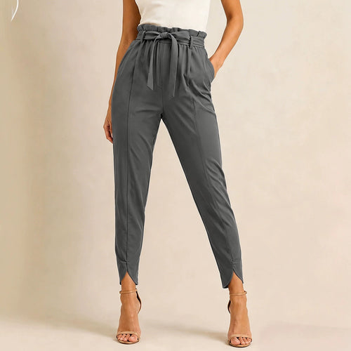 Damen nan hoch taillierte Paperbag-Hose mit Bindegürtel und geschlitztem Knöchelabschluss Echo Archiv