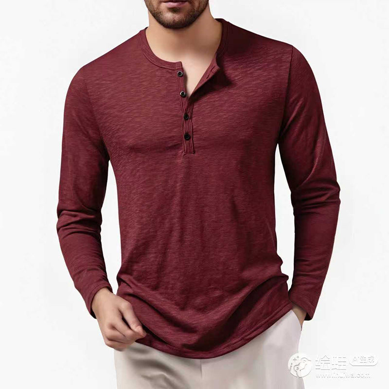 Herren nan Slim-Fit Henley Langarmshirt mit kurzem Knopfverschluss und abgerundetem Saum Echo Archiv