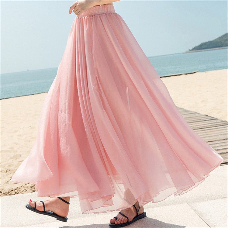Damen nan fließender Maxirock aus Chiffon mit elastischem Bund und mehrlagigem Volant Echo Archiv