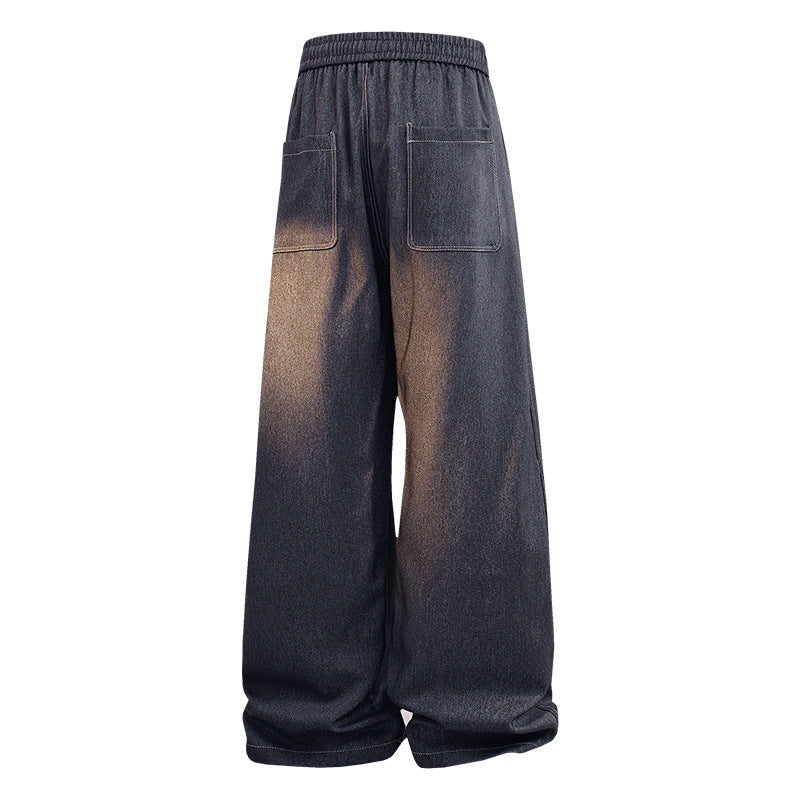 Damen Weite Denim-Jogginghose mit Elastischem Bund, Tunnelzug & Vintage-Waschung Echoarchiv