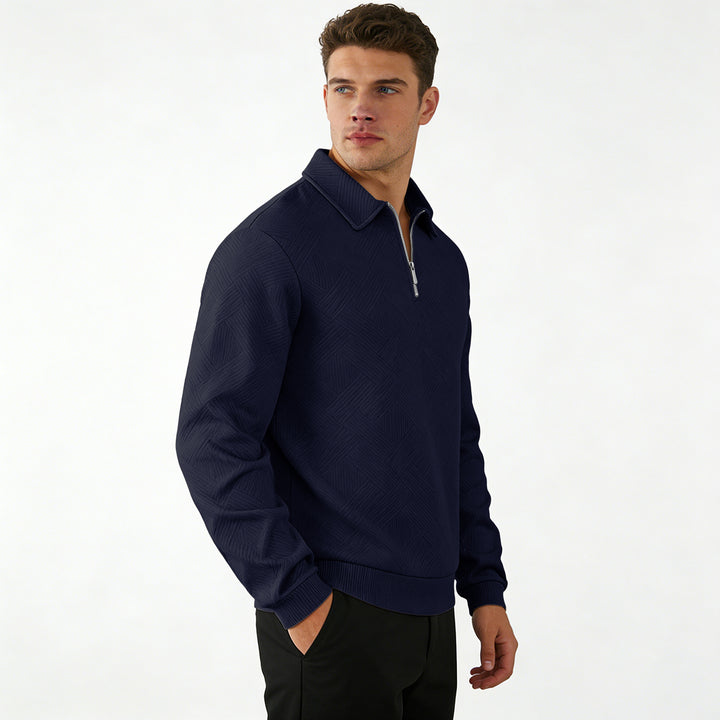 Herren Strukturierter Halbzip-Pullover mit Kragen und Rippbündchen Echoarchiv