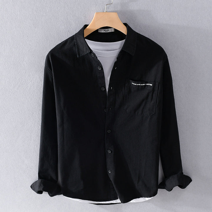 Herren Leichtes Baumwoll-Langarmhemd im Overshirt‑Stil mit Pattentasche und kontrastreichen Knöpfen Echoarchiv