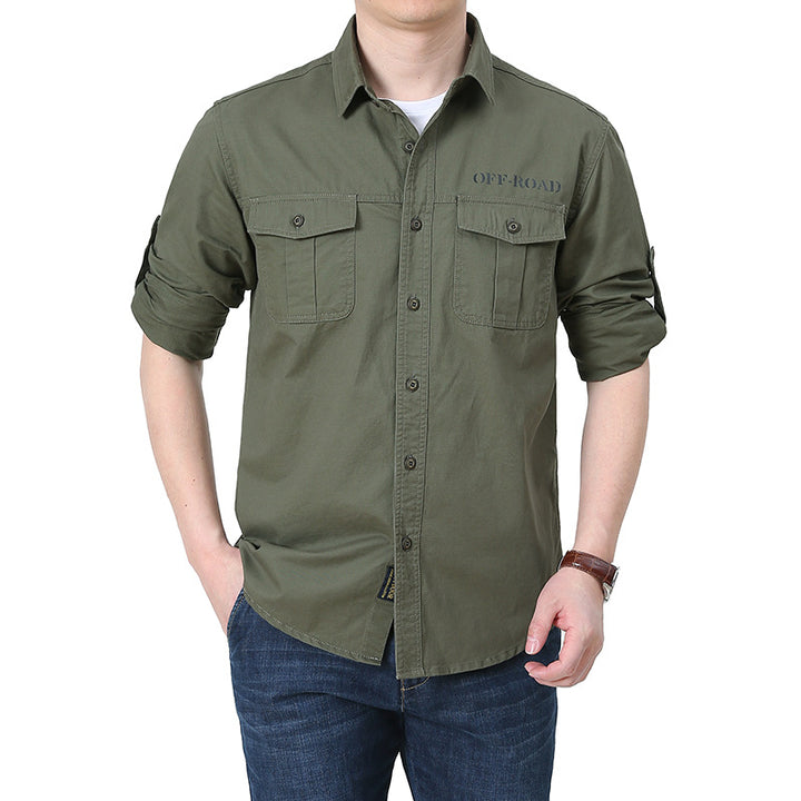 Herren robustes Overshirt aus Baumwoll-Canvas mit Brustpattentaschen Echoarchiv
