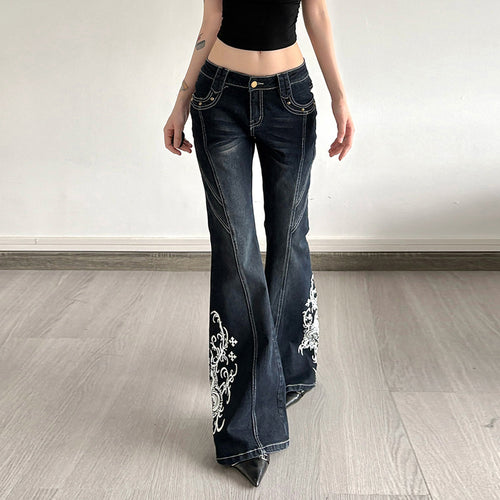 Damen Jeans mit ausgestelltem Bein und eleganter Stickerei Echo Archiv