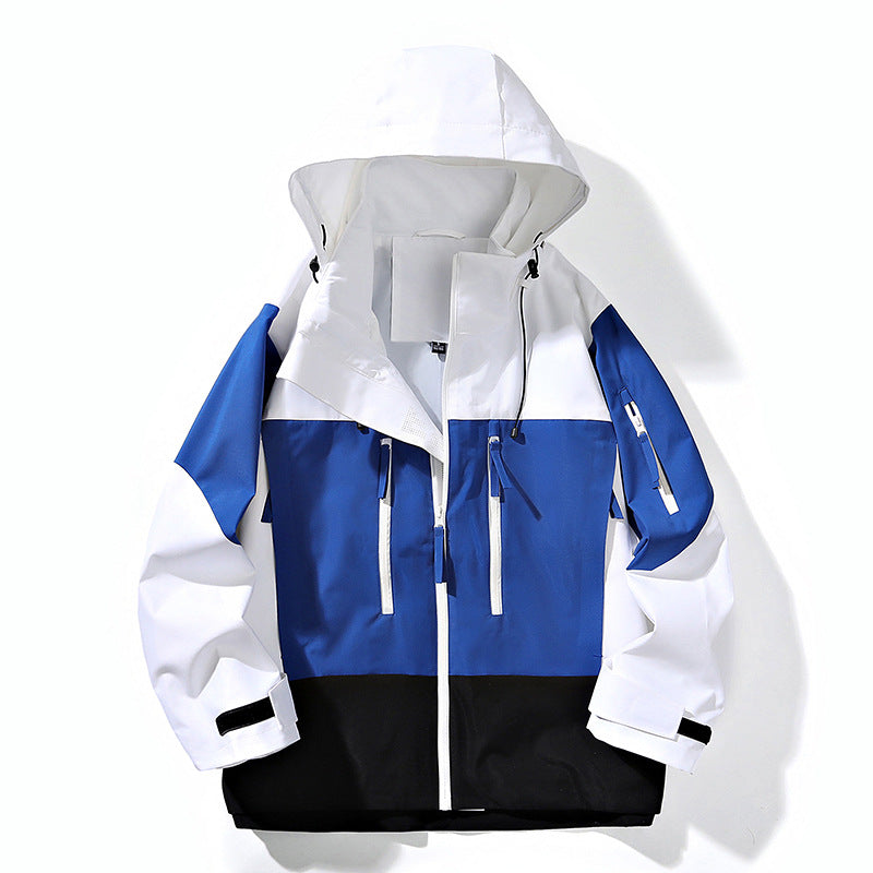 Herren Wasserabweisende Colorblock-Outdoorjacke mit Kapuze, Mehrfach-Reißverschlusstaschen und verstellbaren Bündchen Echo Archiv