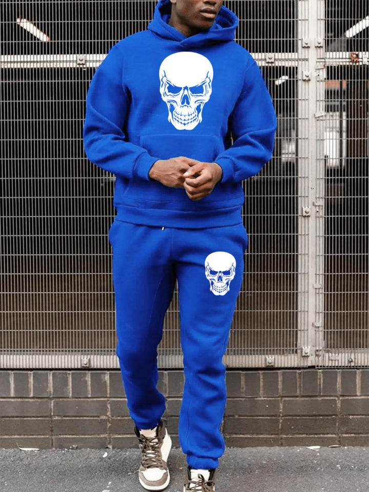 Herren Hoodie und Jogginghose Set mit künstlerischem Totenkopf-Design Echoarchiv