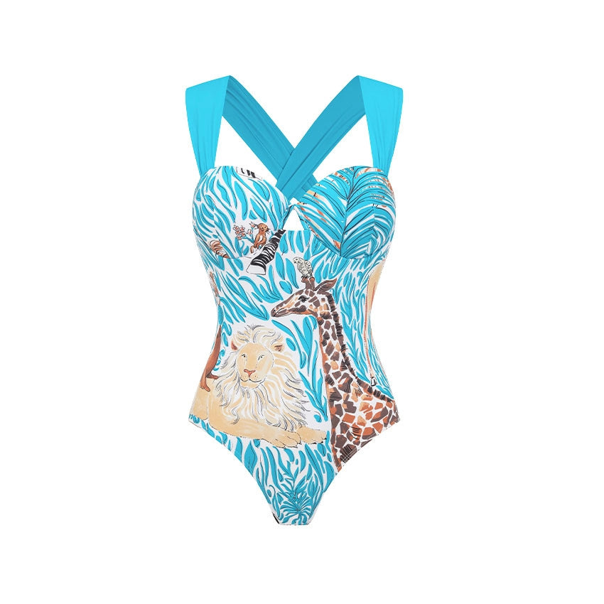 Damen Einteiler Badeanzug mit tierischem Print und eleganter Taillierung Echo Archiv