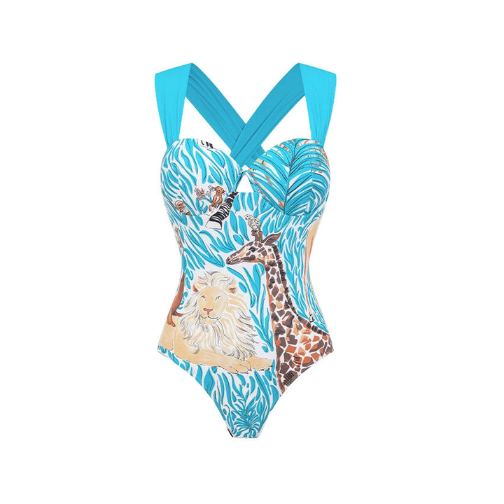 Damen Einteiler Badeanzug mit tierischem Print und eleganter Taillierung Echo Archiv