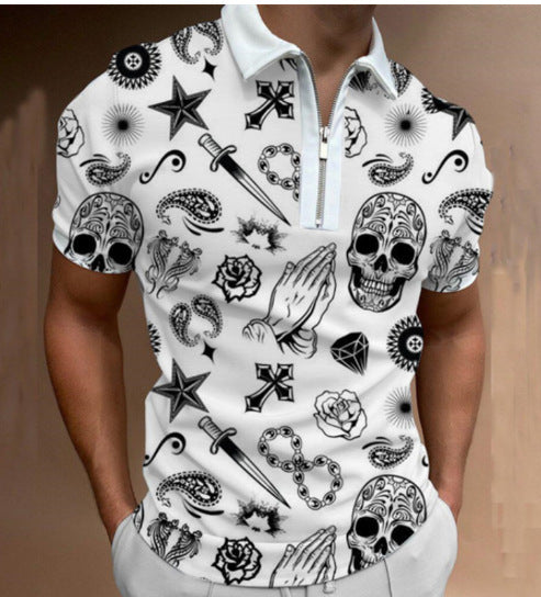 Herren Poloshirt mit angesagtem Grafikdesign und praktischem Reißverschluss Echoarchiv