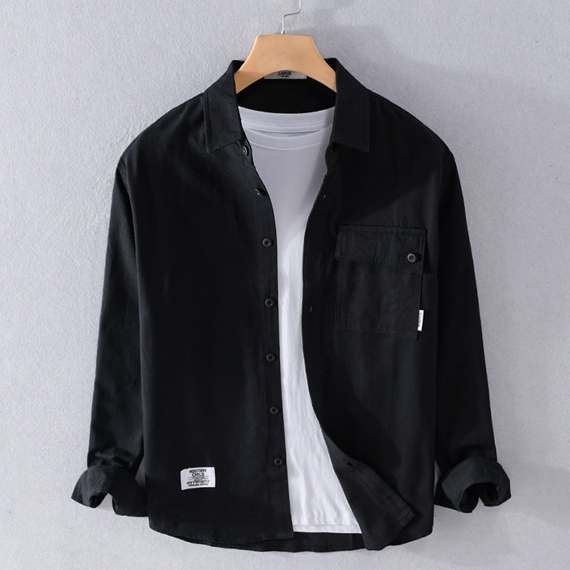 Herren Lockeres Hemdjacken-Overshirt aus Soft‑Twill mit integriertem Layer‑T‑Shirt und aufgesetzter Brusttasche Echoarchiv