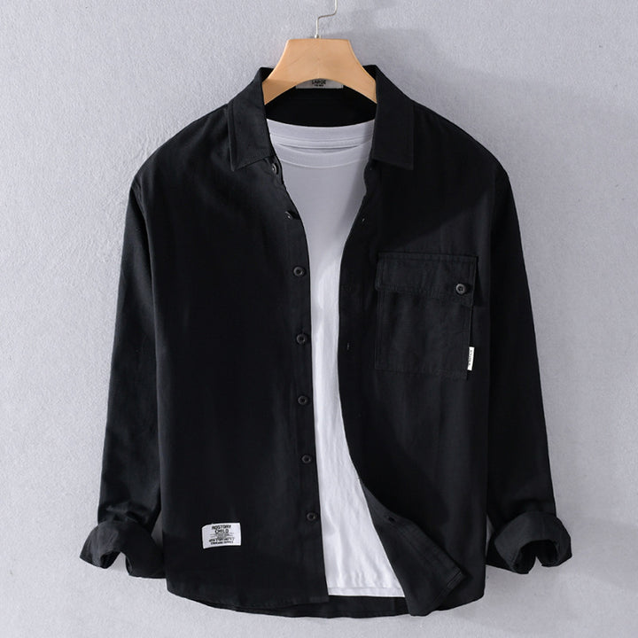 Herren Lockeres Hemdjacken-Overshirt aus Soft‑Twill mit integriertem Layer‑T‑Shirt und aufgesetzter Brusttasche Echoarchiv