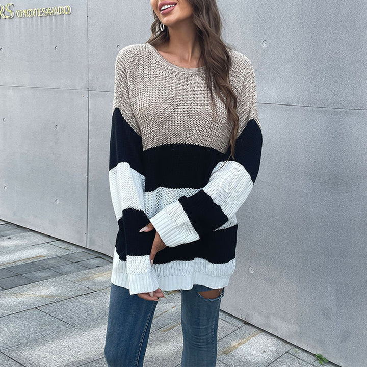 Damen Oversize-Blockstreifen-Pullover aus grobem Strick mit weitem Schnitt Echoarchiv