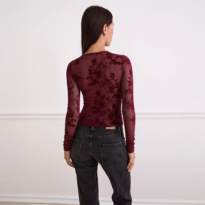 Damen Spitzenoberteil mit tiefem V-Ausschnitt und floralem Design Echo Archiv