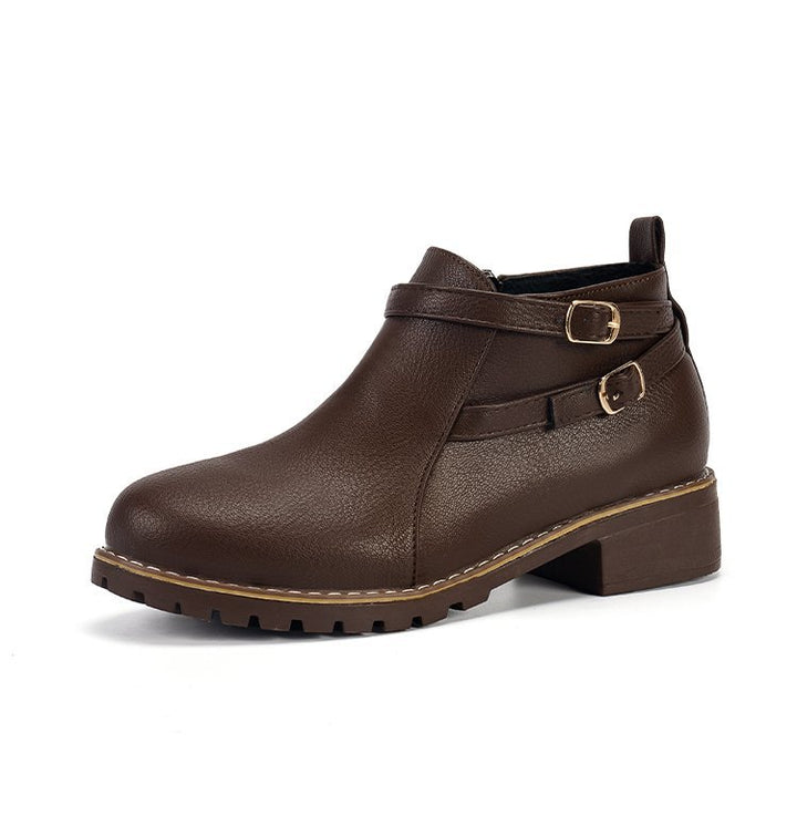 Damen nan Stiefelette mit doppelten Zierriemen, profilierter Traktorsohle und niedrigem Blockabsatz Echo Archiv