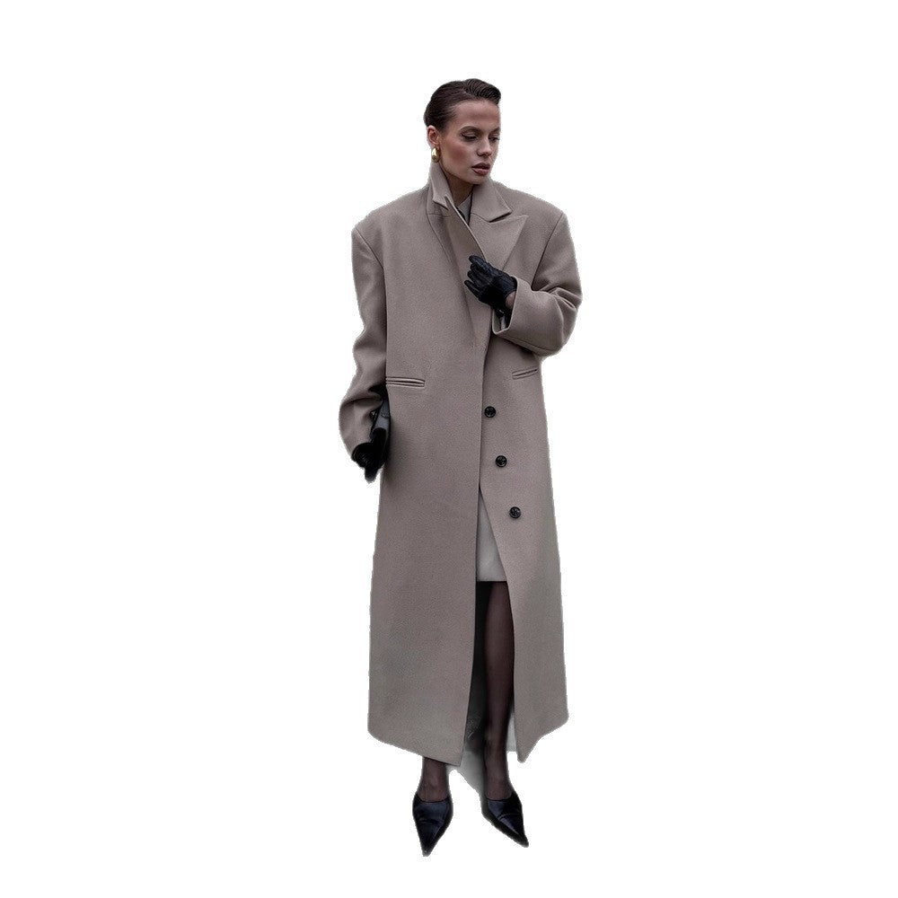Damen Maxilanger Clean-Cut Wollmixmantel mit übergroßem Revers und gerader Silhouette Echoarchiv