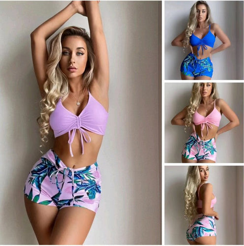 Damen Zweiteiliger Badeanzug mit hohem Bund und gerafftem Crop-Top Echo Archiv