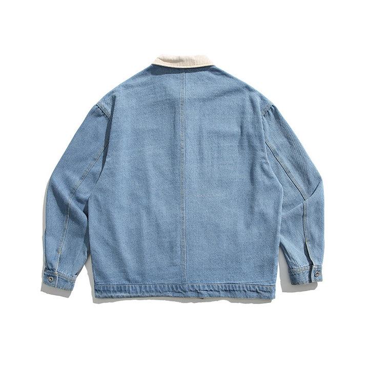 Unisex Boxy-Jeansjacke mit Cordkragen, Druckknopfleiste und Eingrifftaschen Echo Archiv