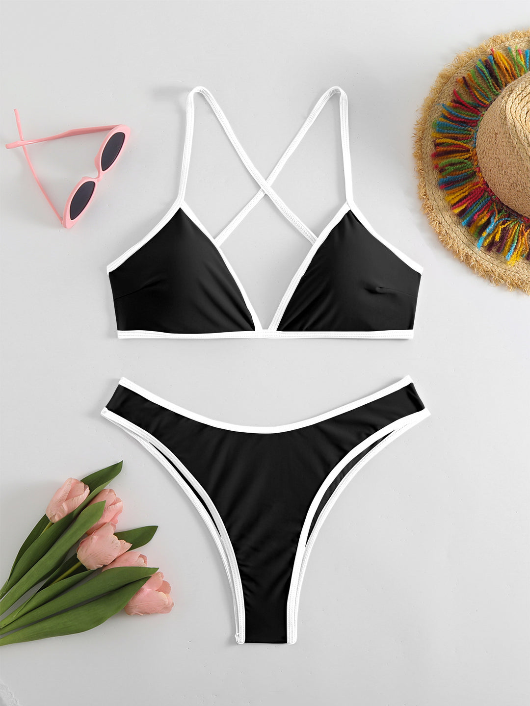 Damen Bikini-Set mit modischen X-Trägern und hoch geschnittenem Bottom Echo Archiv