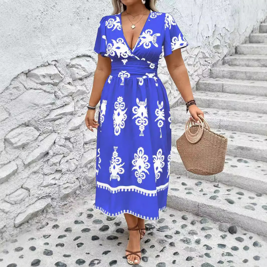 Damen Wickel-Midikleid mit taillierter Drapierung und dekorativem Bordürenprint Echo Archiv