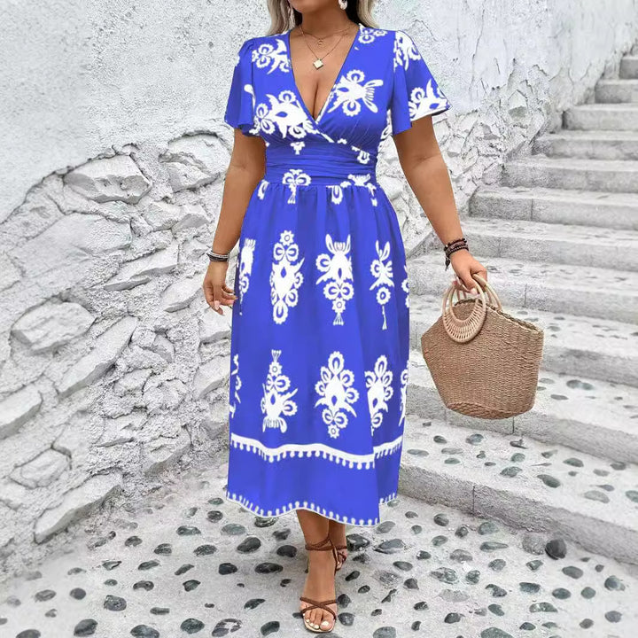 Damen Wickel-Midikleid mit taillierter Drapierung und dekorativem Bordürenprint Echo Archiv