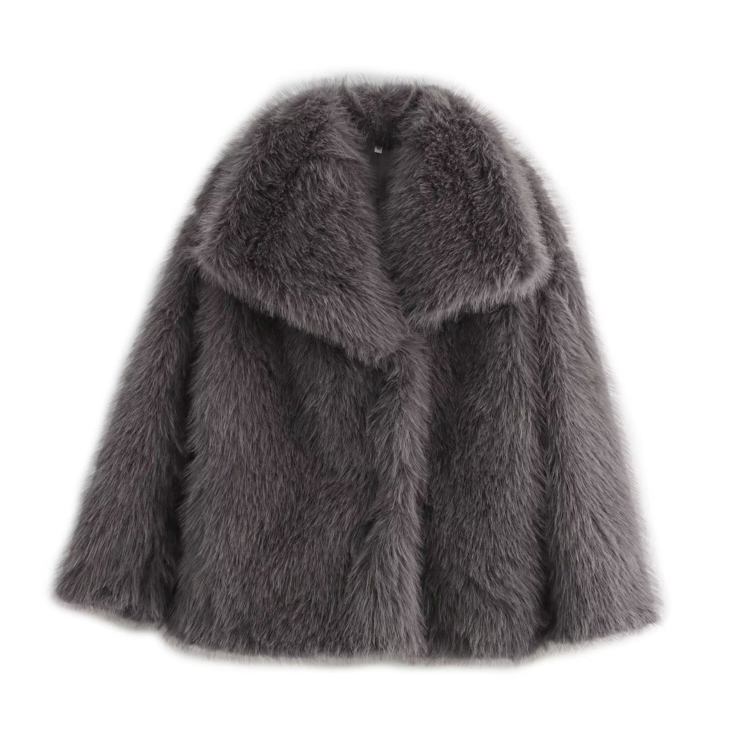 Damen Kurz geschnittener Faux-Fur-Mantel mit voluminösem Schalkragen und geradem Schnitt Echo Archiv