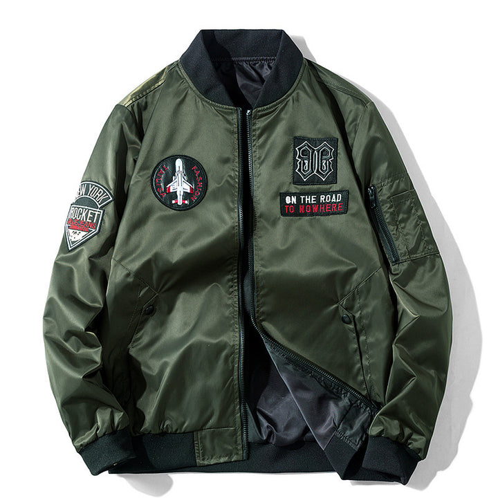 Herren Bomberjacke im Aviator-Style mit Patchapplikationen, Nylon-Shell und Ärmeltasche Echoarchiv