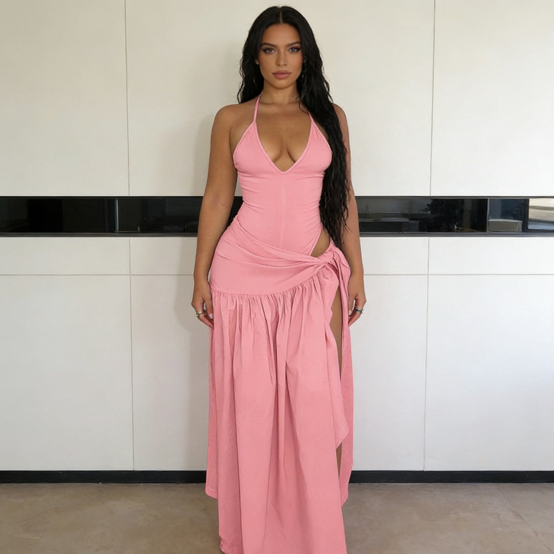 Damen Elegantes Bodenkleid mit Wickeldesign und Raffungen Echo Archiv