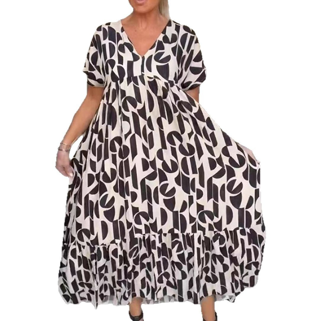 Damen nan voluminöses Maxikleid mit Unterbrustnaht, V-Ausschnitt, kurzen Kimonoärmeln und Stufenvolant Echo Archiv