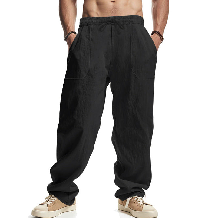 Herren lässige Leinenhose mit seitlichen Taschen und elastischem Bund Echoarchiv