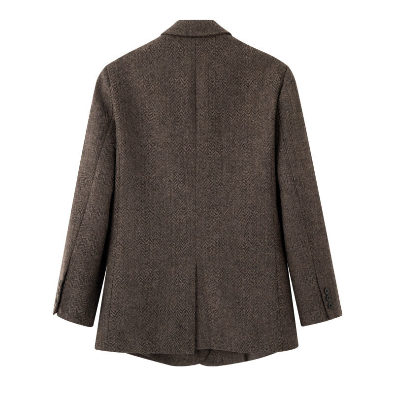 Damen Zweireihiger Wollmix-Blazer im Fischgrätmuster mit Pattentaschen Echo Archiv