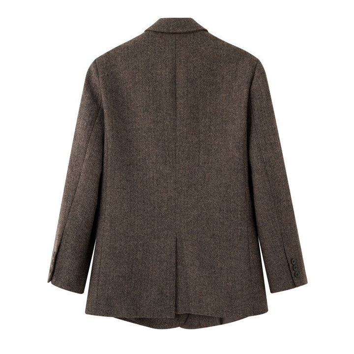 Damen Zweireihiger Wollmix-Blazer im Fischgrätmuster mit Pattentaschen Echo Archiv