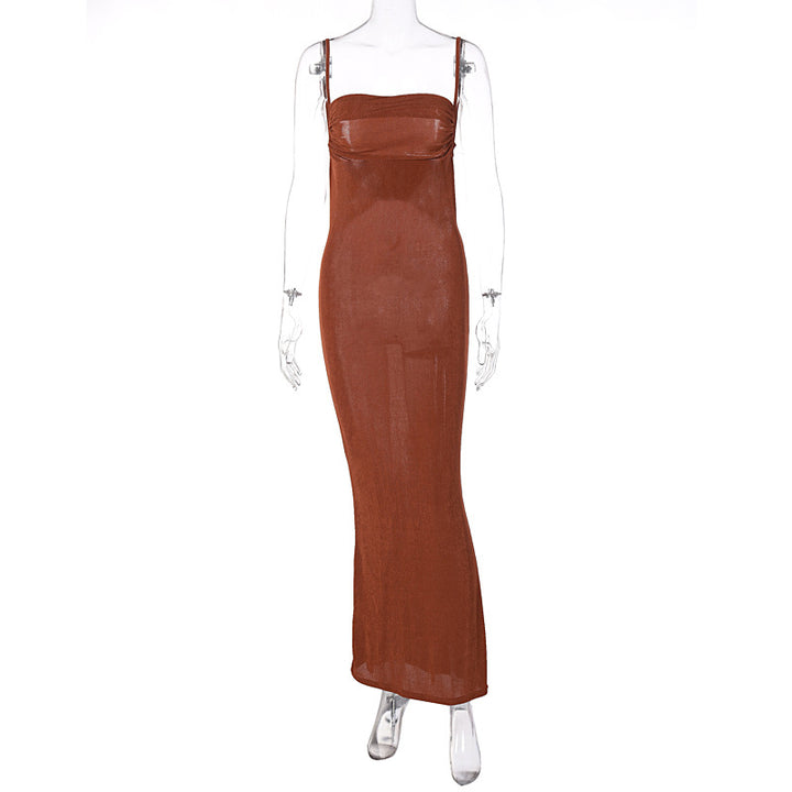 Damen Stilvolles Trägerkleid mit elastischem Netzstoff Echo Archiv