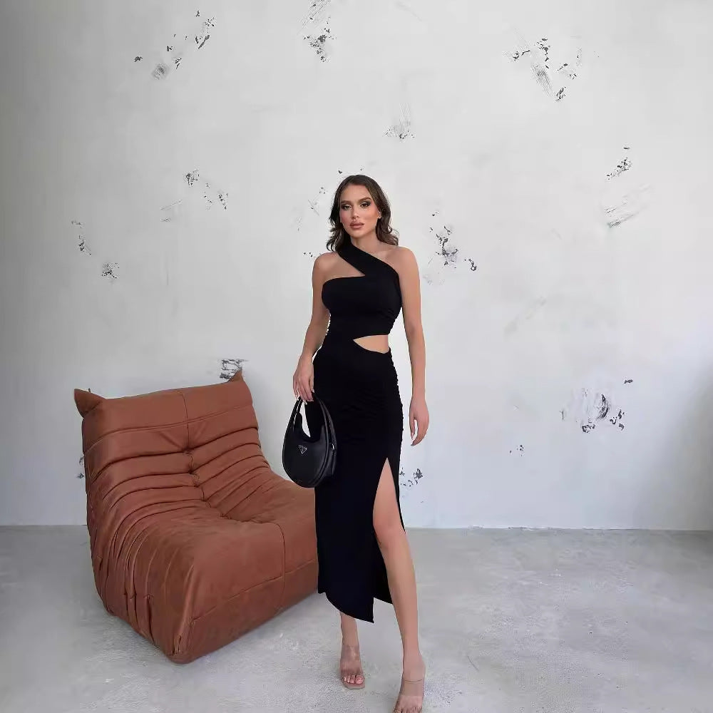 Damen Asymmetrisches Maxikleid mit Cut-Out-Details und raffinierten Rüschendetails Echo Archiv