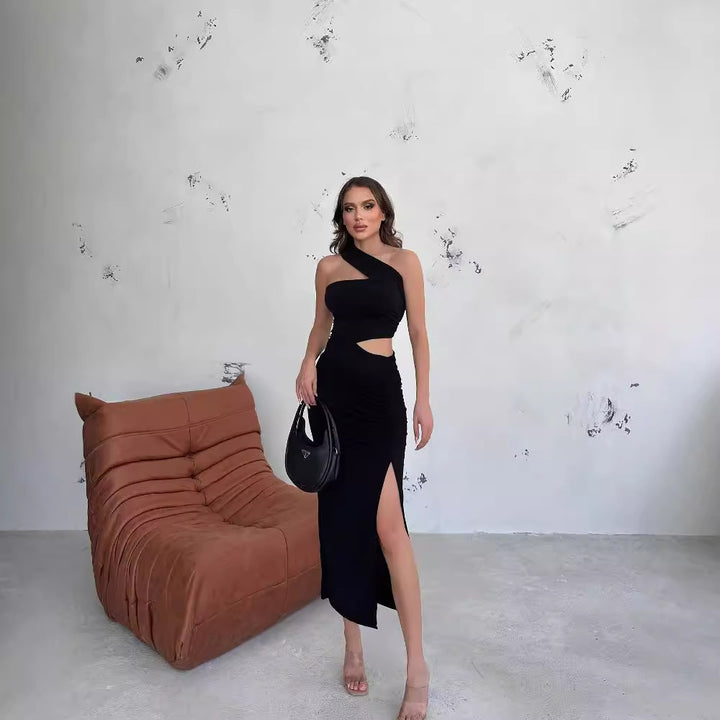 Damen Asymmetrisches Maxikleid mit Cut-Out-Details und raffinierten Rüschendetails Echo Archiv