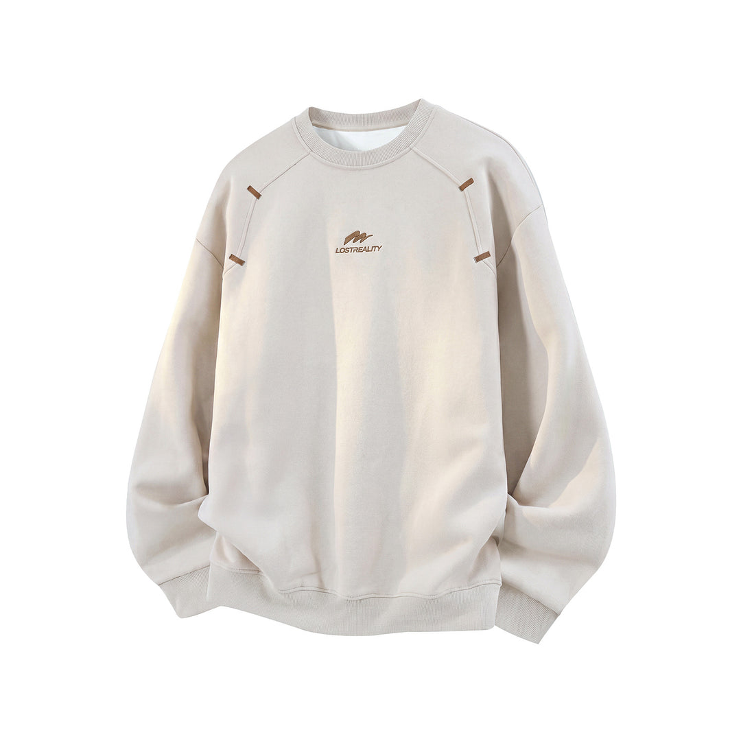 Unisex Boxy-Rundhals-Sweatshirt mit Applikationslaschen und minimalistischer Logo-Stickerei Echo Archiv