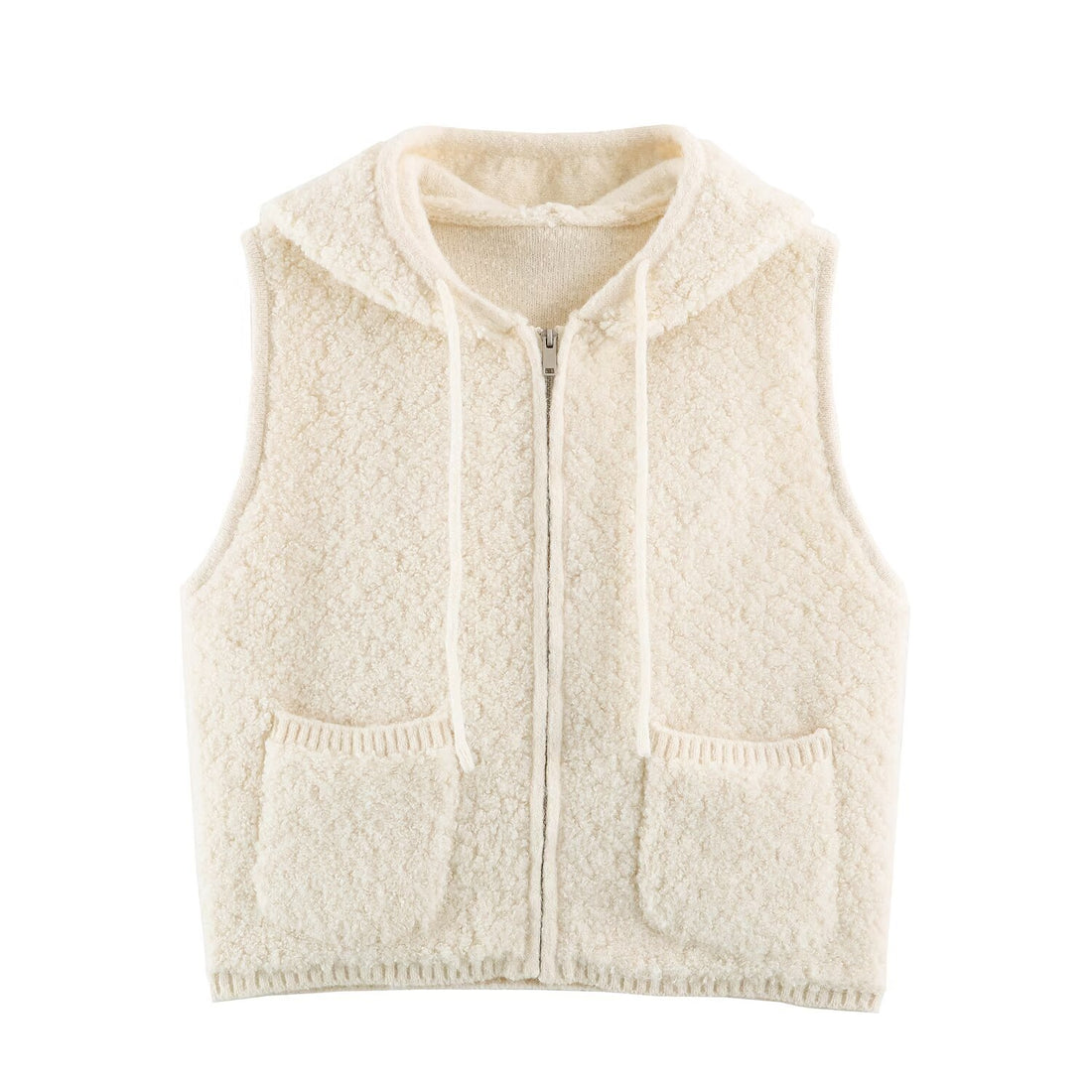Damen Teddy-Fleece-Weste mit Kapuze, Reißverschluss und aufgesetzten Taschen Echoarchiv