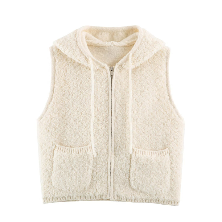 Damen Teddy-Fleece-Weste mit Kapuze, Reißverschluss und aufgesetzten Taschen Echoarchiv