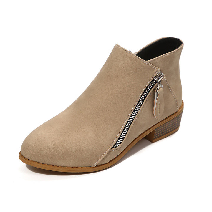 Damen Kurzschaftstiefelette mit seitlichem Reißverschluss und niedrigem Blockabsatz Echoarchiv
