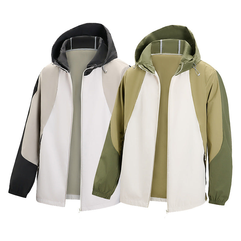 Herren leichte wasserabweisende Farbblock-Windjacke mit Kapuze und Reißverschluss Echo Archiv