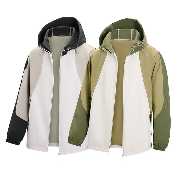 Herren leichte wasserabweisende Farbblock-Windjacke mit Kapuze und Reißverschluss Echo Archiv