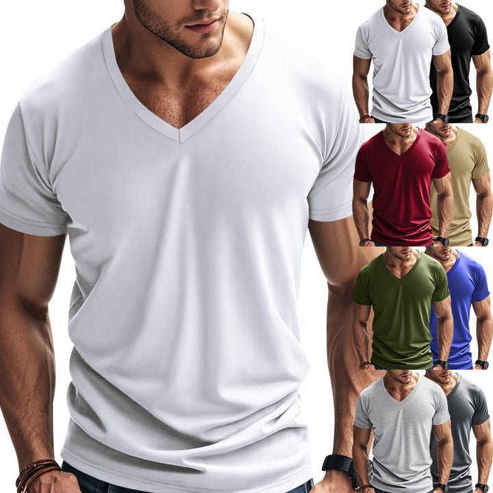 Herren V-Ausschnitt T-Shirt aus atmungsaktivem Baumwollmix mit modernem Schnitt Echoarchiv