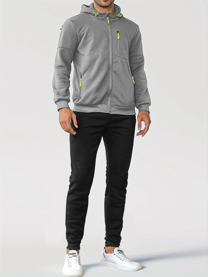 Herren technische Kapuzenjacke mit durchgehendem Frontreißverschluss, Brusttasche mit Reißverschluss und elastischen Bündchen – Taviero