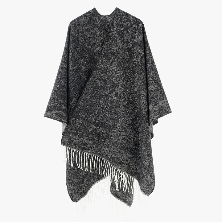 Damen Oversized Strickponcho mit Fransensaum – Avérine