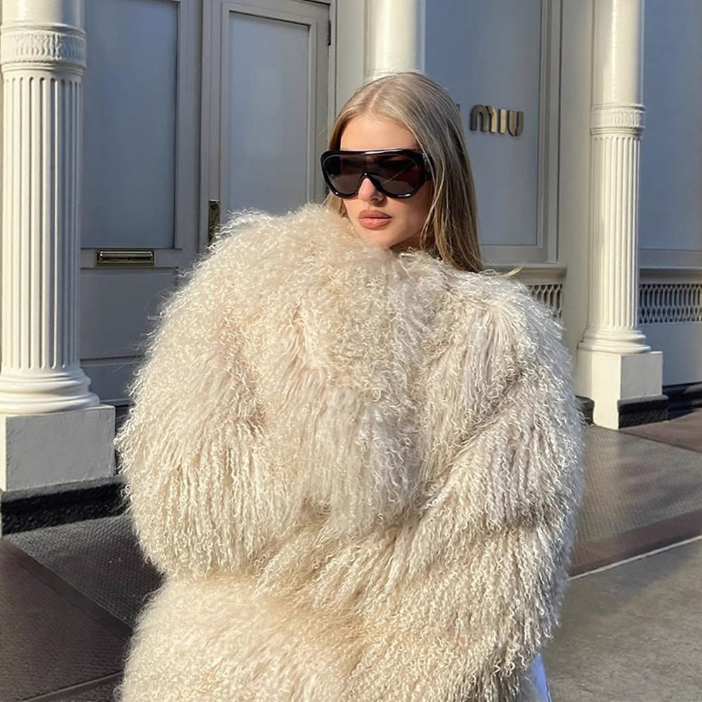 Damen Extravaganter Oversize-Fauxfur-Mantel mit langfloriger Lockenstruktur Echoarchiv