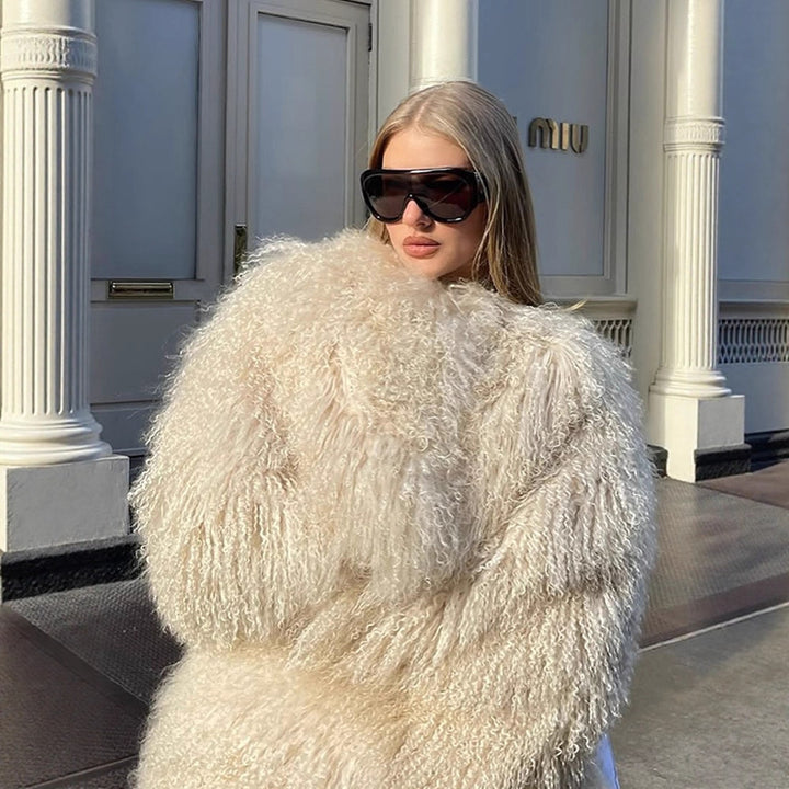Damen Extravaganter Oversize-Fauxfur-Mantel mit langfloriger Lockenstruktur Echoarchiv