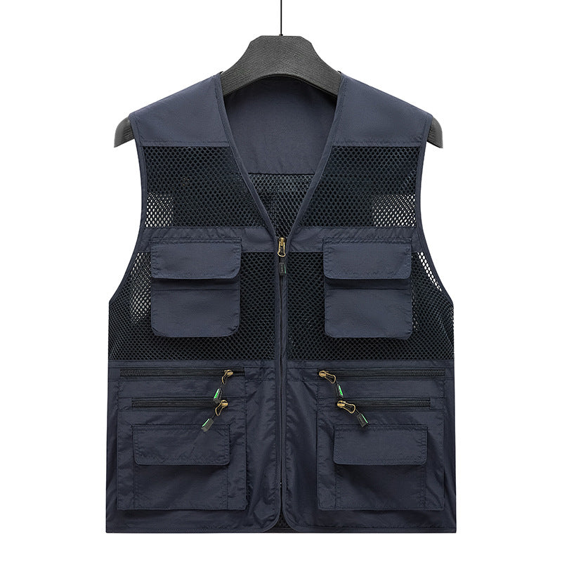 Herren Leichte Mesh-Utility-Weste mit vielen Reißverschluss- und Klapptaschen für Outdoor und Fotografie Echoarchiv