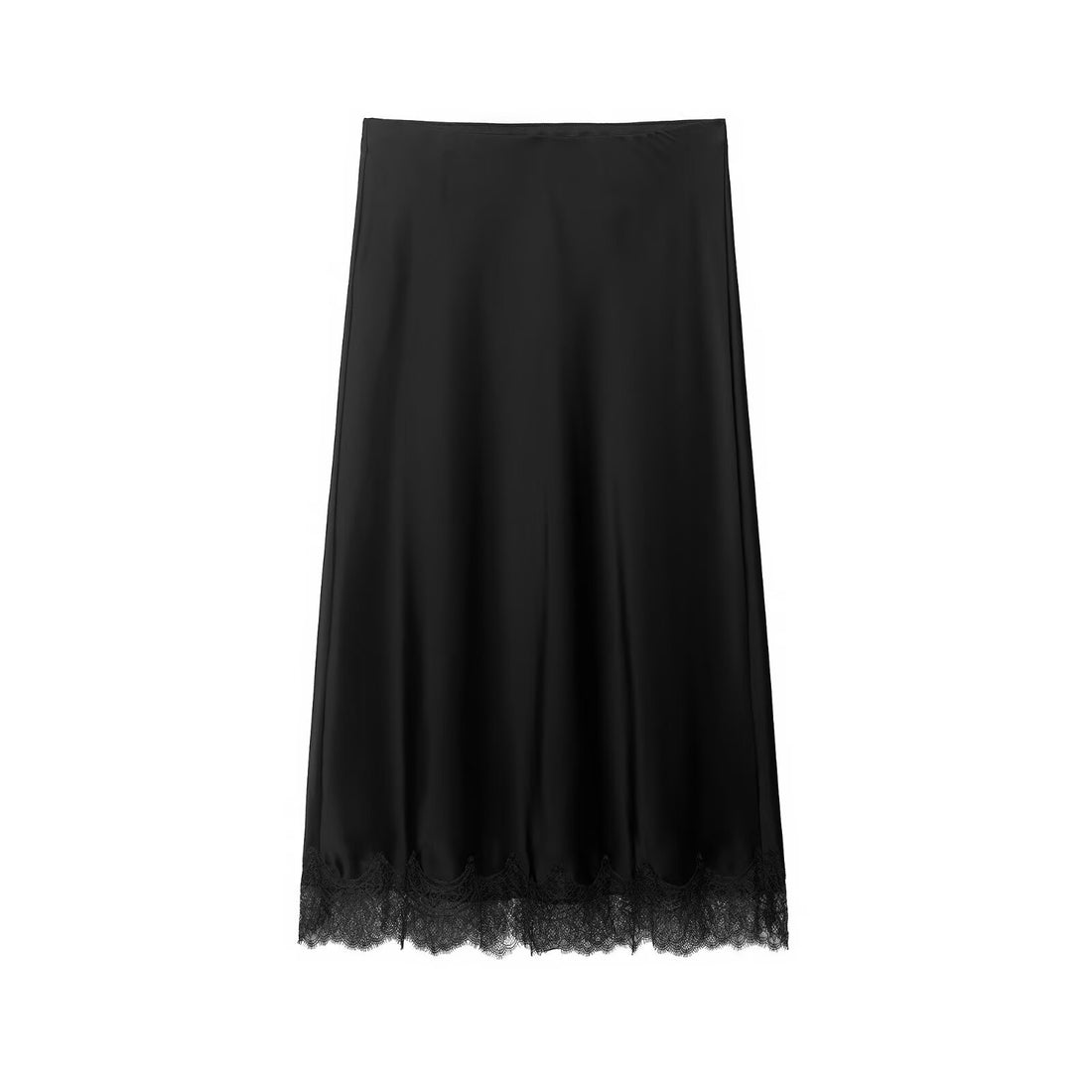 Damen Langer Satinrock mit feiner Spitze am Saum und leichter A-Linien-Silhouette Echoarchiv