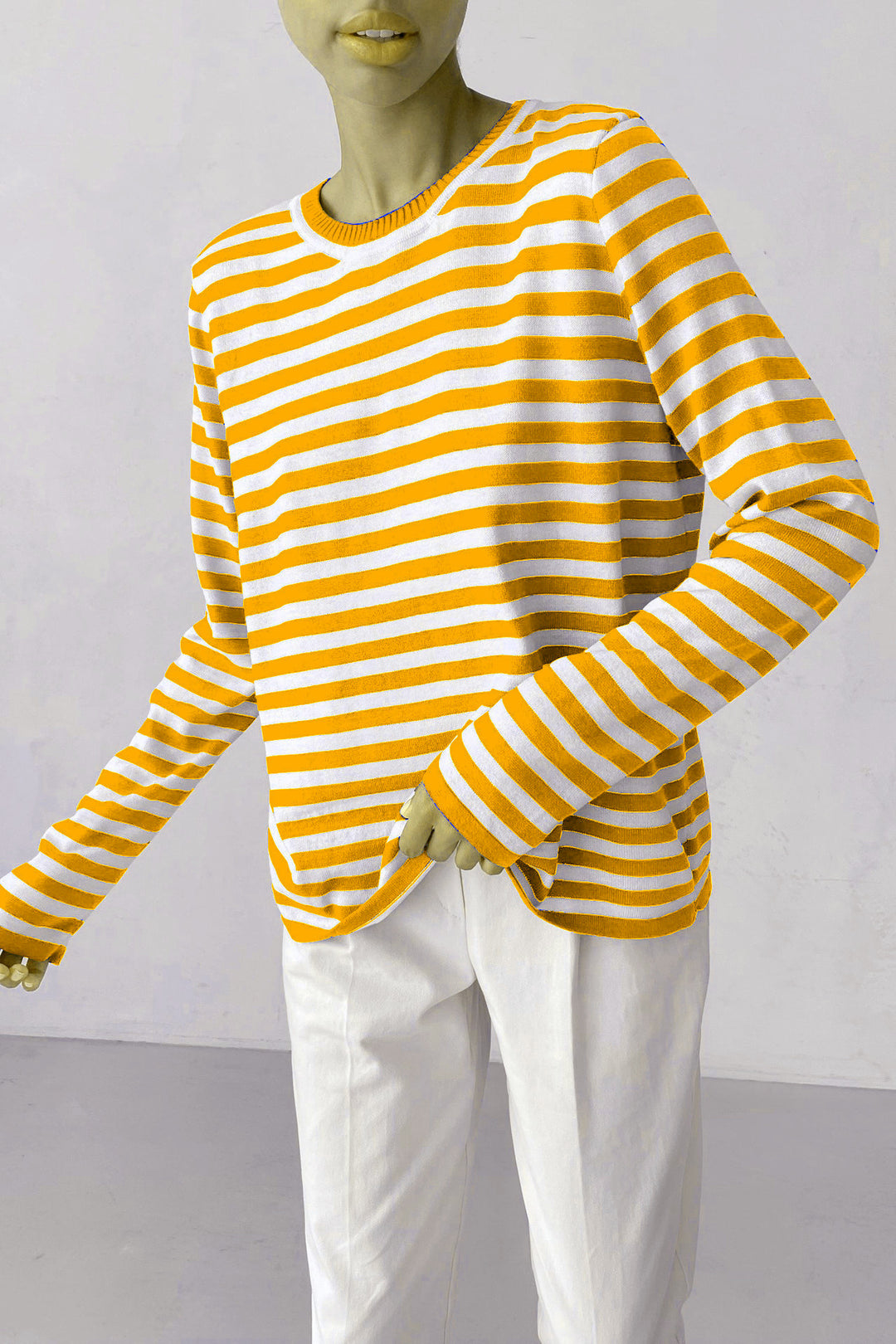 Damen nan gestreifter Baumwollpullover mit Rundhals und legerer Passform Echo Archiv