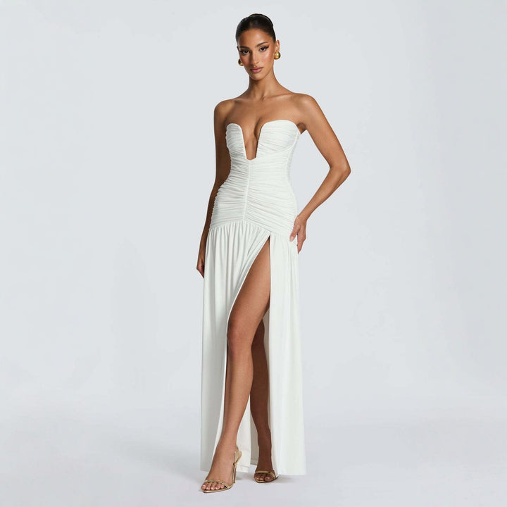Damen Abendkleid mit tiefem V-Ausschnitt und eleganter Drapierung Echo Archiv