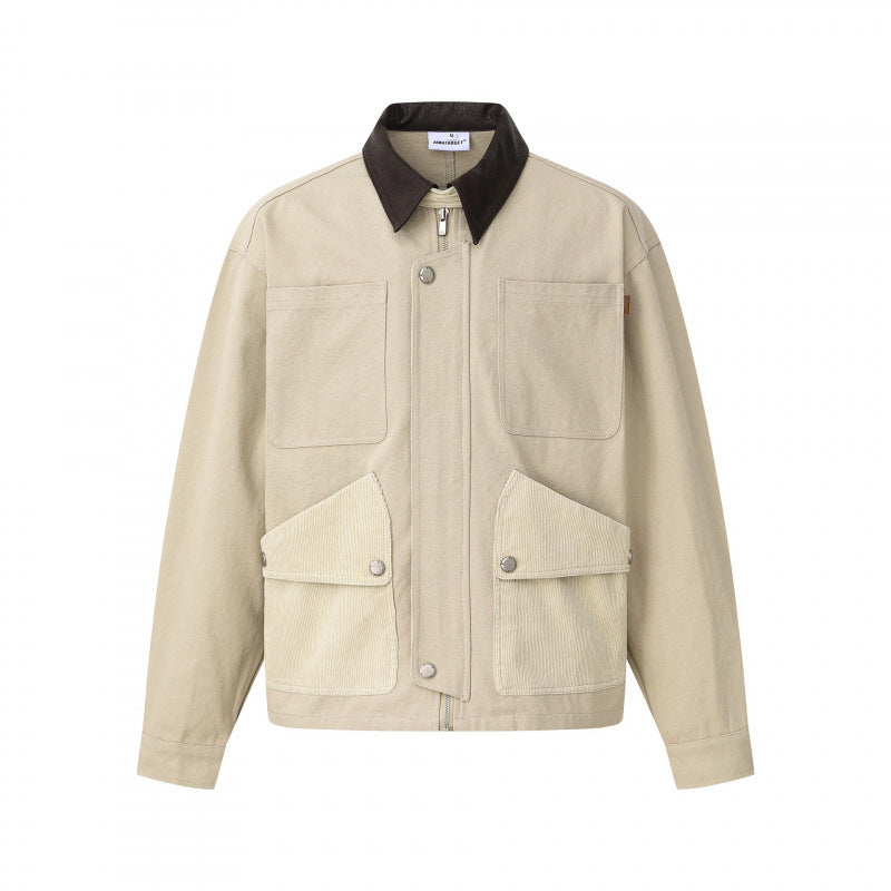 Unisex Kastige Canvas-Blousonjacke mit kontrastierendem Cordkragen und aufgesetzten Klappentaschen Echo Archiv